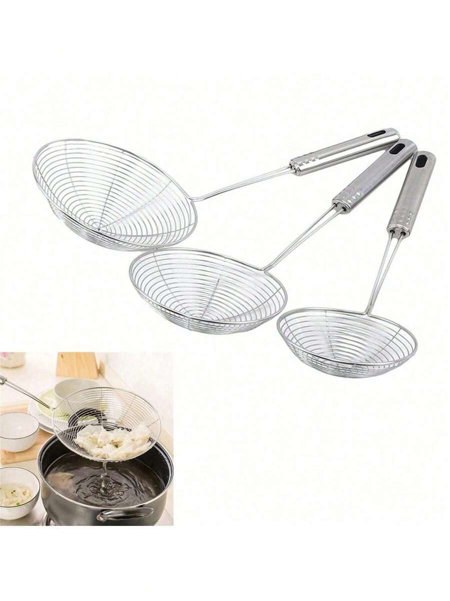 Powcan 1 pieza Colador de acero inoxidable duradero para freír, utensilio de cocina para freír, se puede usar como colador, accesorio de cocina, herramienta de cocina esencial como regalo para el chef del hogar, ayudante de almacenamiento de cocina que ahorra espacio
