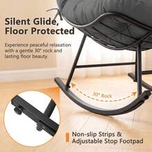 Indoor Outdoor Cushioned Papasan Rocking Chair For Outdoor Indoor, Oversized Outdoor Rocking Chair With Cushion, Outdoor Rocking Egg Chair, Patio Rocker For Porch, Balcony, Lawn, Bedroom, Living Room, Gray - 灰色 - 查看 5