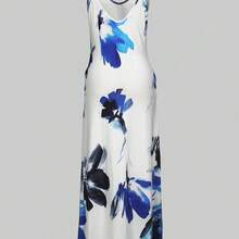 Bohemian Style Spaghetti Strap Dress, Women's Summer Casual Dress Elegant Party - Azul y blanco - Ver 3