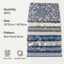 8片预裁蓝色印花布料，尺寸20*25厘米/40*50厘米，DIY缝纫用品，适用于拼布、手工制作、家居装饰，是缝纫爱好者的理想礼物，缝纫材料，装饰面料，多种纹理，缝纫配件 - 變體 - 查看 2