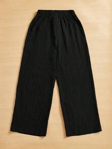 Pantalones largos casuales y simples con textura para mujer, ideales para el verano y la primavera, perfectos para el Día de San Valentín y Año Nuevo - Negro - Ver 2