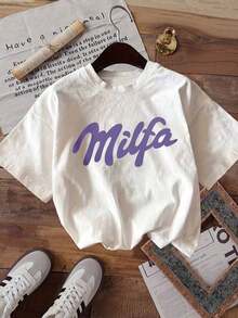 Camiseta de punto casual para mujer, de manga corta, hombros caídos, cuello redondo y longitud regular. - Blanco - Ver 3