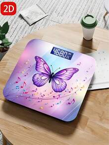 Báscula de peso corporal con diseño de mariposa en colores morado y claros, con pantalla LED retroiluminada, mediciones precisas y capacidad de hasta 400 lb/180 kg - Multicolor - Ver 3