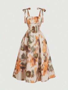 Vestido de mujer con tirantes con volantes, diseño floral abstracto vintage, apropiado para otoño/invierno, para playa, fiesta, homecoming, brunch, boda de otoño, elegante, vintage, estilo años 90, estilo cottage core, moda coreana, atuendos de - Multicolor - Ver 5