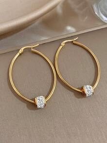 1Pair Large Hoop Earrings For Women Rhinestone Golden Hoop Earrings Stainless Steel Earrings For Mother Day Valentine Party Vacation Festival Jewelry Gifts - Multicolor - View 8