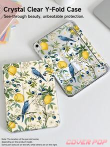 柠檬树和小鸟图案平板电脑保护套，适用于 iPad Air 8 (M4) 2026 (11 英寸)/2026 (13 英寸)、9.7/10.2/10.5/10.9/12.9/Pro 11/A16、第十代、Galaxy Tab S6 Lite 10.4 英寸、Kindle Paperwhite 第十二代 2024、Kindle（第十一代 - 2024 年发布），柔软防震，支持智能睡眠/唤醒，Y 型折叠多角度保护套 - 彩色 - 查看 2