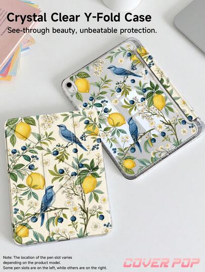 柠檬树和小鸟图案平板电脑保护套，适用于 iPad Air 8 (M4) 2026 (11 英寸)/2026 (13 英寸)、9.7/10.2/10.5/10.9/12.9/Pro 11/A16、第十代、Galaxy Tab S6 Lite 10.4 英寸、Kindle Paperwhite 第十二代 2024、Kindle（第十一代 - 2024 年发布），柔软防震，支持智能睡眠/唤醒，Y 型折叠多角度保护套