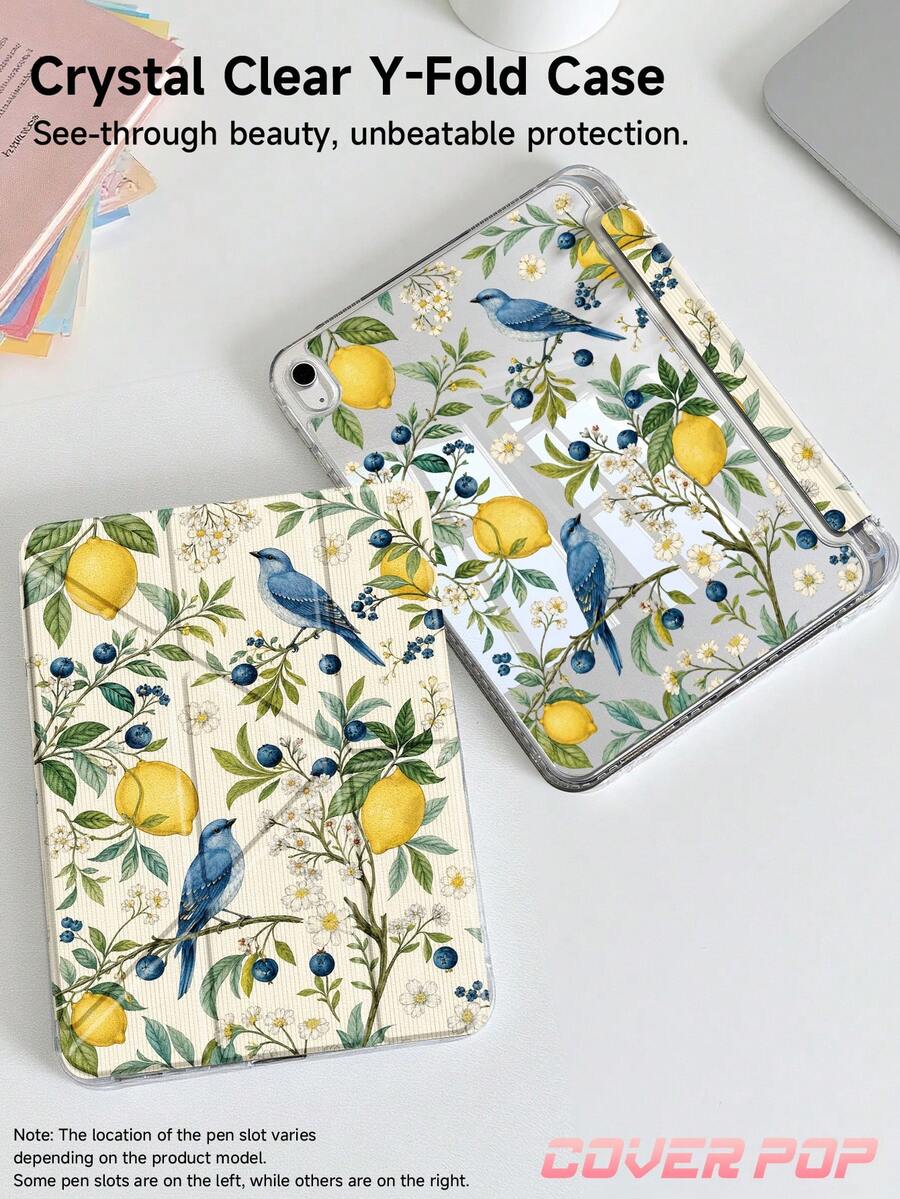 柠檬树和小鸟图案平板电脑保护套，适用于 iPad Air 8 (M4) 2026 (11 英寸)/2026 (13 英寸)、9.7/10.2/10.5/10.9/12.9/Pro 11/A16、第十代、Galaxy Tab S6 Lite 10.4 英寸、Kindle Paperwhite 第十二代 2024、Kindle（第十一代 - 2024 年发布），柔软防震，支持智能睡眠/唤醒，Y 型折叠多角度保护套