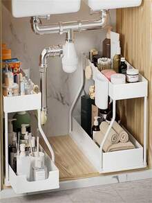 Cajón extraíble de doble capa de gran capacidad - Ahorro de espacio, fácil acceso, maximización del espacio de almacenamiento - Ideal para la cocina, el baño y la organización del hogar. - Blanco - Ver 12