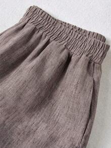 Pantalones casuales de unicolor para mujer, aptos para el verano - Marrón Mocha - Ver 4