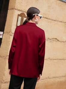Camisa de manga larga para mujer color rojo burdeos, prenda de vestir de manga larga para otoño para mujeres - Burdeos - Ver 2