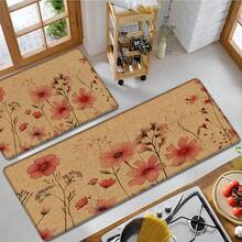 1pc Floral Pattern Printed Linen Kitchen Rug, Carpet Mat, Bathroom Mat, Doormat, 3D Printed Rectangle, Suitable For Living Room, Bedroom, Hallway, Bathroom, Laundry Room - Polyester Carpet, Indoor Outdoor Home Decor - Multicolor - View 4