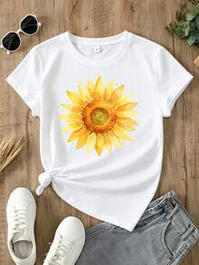 Estampados de girasoles, oferta especial por tiempo limitado, cantidad limitada, ¡ relámpago! Camisas casuales para mujer, camisetas para mujer, camisas elegantes |   1 camiseta para mujer |   Camisetas estampadas para mujer, camisetas navideñas para mujer, camisetas estampadas, manga corta, cuello redondo, corte casual, tejido elástico, cómodas de llevar, camisetas de algodón puro. Camisetas para mujer: el regalo perfecto para familiares, amigos, novios y novias. Ropa para mujer, la opción ideal para el verano. - Blanco - Ver 4
