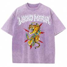Camiseta unisex retro WACKOMARIA, estampada, lavada, desgastada, casual, vintage, holgada y de cuello redondo. - Blanco - Ver 9