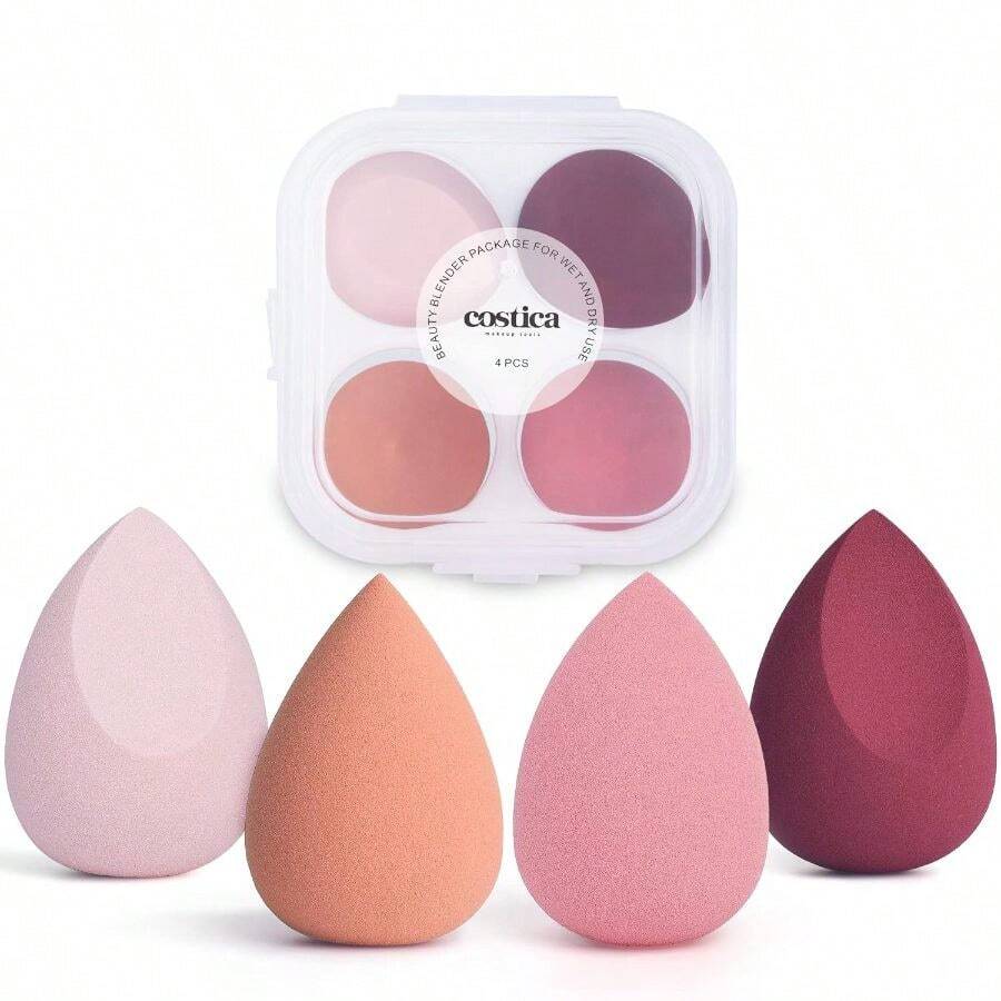Makeup Sponge, 4 Pcs Foundation Blending Sponge, Pink Makeup Blender With Storage Box, And Powder,Soft Wet Dry Cosmetic Beauty Tool Daily Makeup Supply - 4 cái (Gói 1) + HỒNG - Xem 1