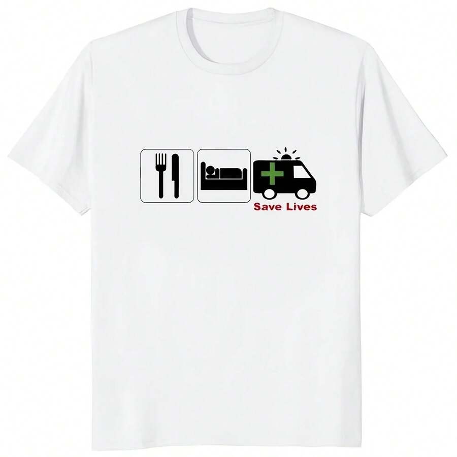 Camiseta con estampado de dibujos animados para hombre, camisa informal de moda con estampado de rescate, ambulancia, conductor - forma - Ver 1