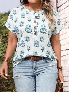 Camiseta de manga corta con botones talla grande - Multicolor 2 - Ver 3