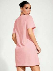 Vestido corto de mujer de unicolor para uso casual, diario y de fiesta - Rosa vieja - Ver 2