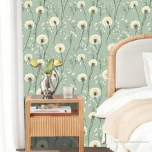 Dandelion Floral Peel And Stick Wallpaper Green Self Adhesive Removable Vinyl Wallpaper Botanical Floral Watercolor Boho Accent Wall For Bedroom Living Room Nursery - 1PC - View 2