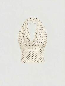 Blusa elegante de mujer con lunares y malla versátil, ideal para vacaciones de verano - Albaricoque - Ver 3