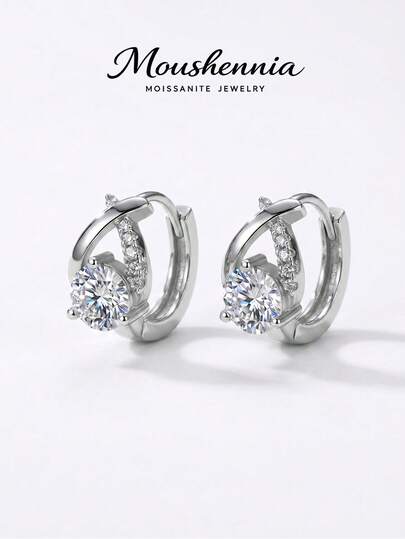 Bông tai bạc 925 đính đá Moissanite hình tròn cho nữ, đính kim cương nhân tạo 0.5ct màu D VVS1, trang sức cưới cao cấp, món quà ý nghĩa dành cho phái đẹp.