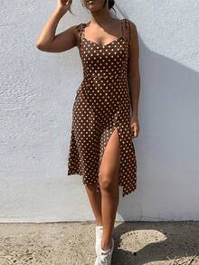 Vestidos De verano para mujer, vestido informal De lunares sin mangas con cintura elástica plisada y cuello en V, Vestido De playa, Vestidos De Verano - Rojo - Ver 3