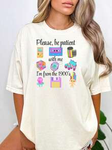 Modern Minimalist T-Shirt, "Please Be Patient With Me, I'm From The 20th Century" T-Shirt, Funny 90s Retro T-Shirt, Meme T-Shirt, Funny Gift For Mom, 20th Century Retro T-Shirt, Casual And Stylish T-Shirts, Workout Clothes, 100% Cotton, Breathable And Comfortable. - 白色 - 查看 7