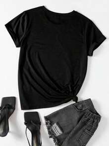 Women's Basic Short-Sleeve Capybara Print T-Shirt, Casual And Fashionable, Capybara Print T-Shirt, Cute Graphic T-Shirts For Women, Kawaii T-Shirt, Cute T-Shirt, Loose Top, Casual And Versatile, Y2k T-Shirt, T-Shirt. - 黑色 - 查看 2