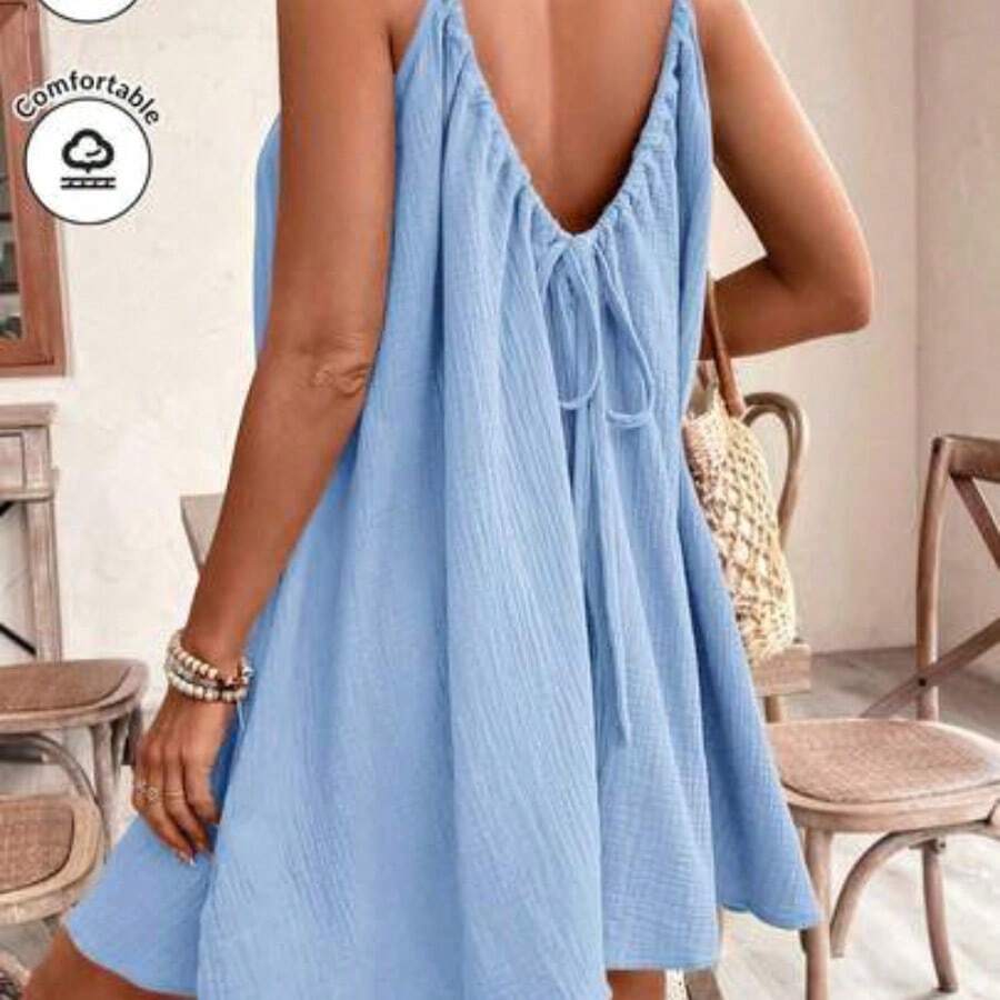 Frenchy Summer Women's Cami Boho Sundress, Green Essential, Summer Outfit, Wedding Season Essential, Cottagecore Drawstring Dress Green Dress Sundress Women Cotton Dress Christmas Casual - Celeste - Ver 1