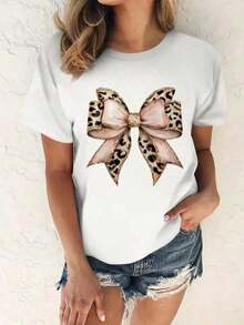 Camisetas De Calor Para Mujer1 Pcs1  Estampado De Leopardo    Casual  Dulce  Sexy  Elegante    Ninguno  Lazo    Noche De Fiesta  Vacaciones  Deportivo  Oficina  Casa    Verano  Mariposa180G 100% Cotton Soft - Blanco - Ver 1