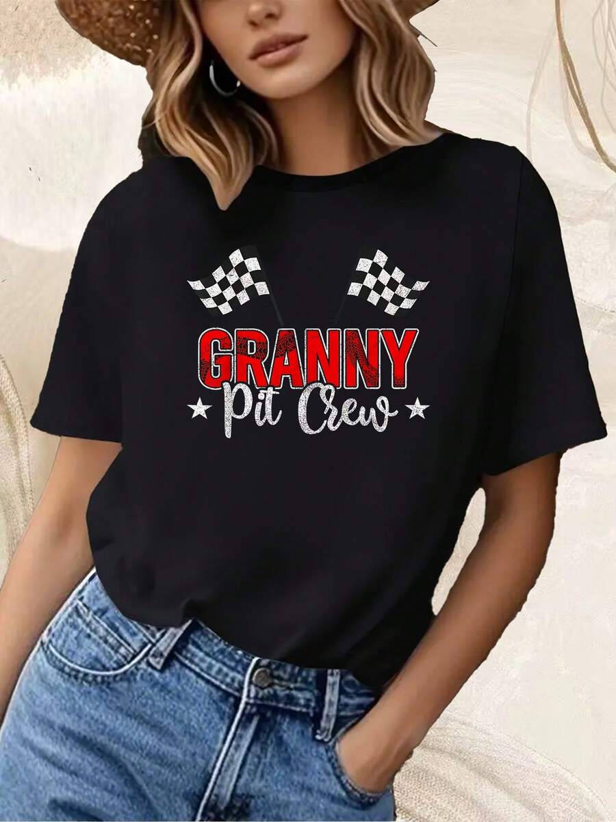 Camiseta de carreras con diseño de banderas a cuadros y huellas de neumáticos - Roja o básico, adecu para eventos de carreras, camiseta casual de cuello redondo, tela suave y ligera, uste hoado para ropa de automovilio y uso diario (lavable a máquina)