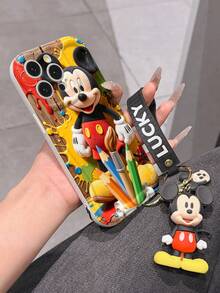 Disney Mickey Mouse Phone Case With Mickey Charm And Lanyard - Cute Mickey Protective Case With Artistic Paint Splatter And Wooden Background Design, Equipped With Delicate Mickey Decorative Lanyard And Beaded Bracelet For Easy Carrying, Compatible With IPhone 17, 16, 15, 14, 13, 12, 11 Pro Series, Ideal For Birthdays, Holidays, Anniversaries, Graduation Gifts, Or Any Special Occasion To Surprise Family, Friends, Classmates, And Loved Ones. - White - View 6