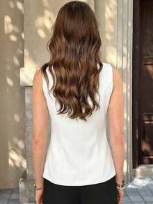 Blusa sin mangas de unicolor casual para mujer, adecuada para el transporte en verano - Blanco - Ver 2