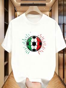 1pc playeras de hombre camisas para hombre almacen local ropa de hombre pantalones hombre camiseta unisex negra y blanca de 180g estampado de pelota de fútbol Italia impresión de alta calidad cuello redondo ajuste holgado informal diario transpirable versátil lavable a máquina cómoda tallas Sa XXL ideal para uso diario informal deportivo todo el año - Negro - Ver 1