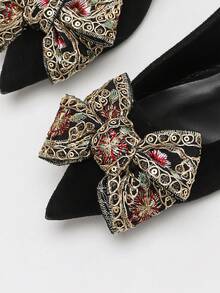 Giày sandal đế bằng nữ mũi nhọn, màu đen, kiểu dáng casual, thắt nơ bên hông, thời trang xuân/hè mới. - màu đen - Xem 2
