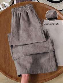 Pantalones casuales de unicolor para mujer, aptos para el verano - Marrón Mocha - Ver 1