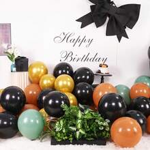 56 piezas/Globos negros, verdes y marrones, Globos negros, verdes, marrones y dorados de 10 pulgadas, Globos metálicos dorados para fiesta de cumpleaños con tema de camuflaje, camping, selva y decoraciones de fiesta - Colocar - Ver 5