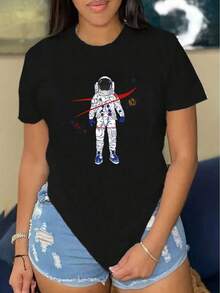 New Women's T-Shirt With Astronaut Graphics - 黑色 - 查看 1