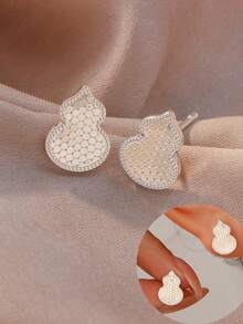 1 par de pendientes de mujer con colgante de calabaza plateada, diseño texturizado de panal hexagonal, regalo de joyería elegante - Multicolor - Ver 1