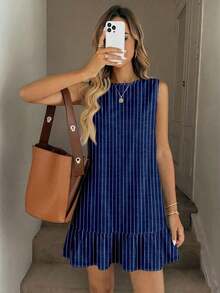 Vestido mini casual con estampado de rayas para mujer, adecuado para primavera/verano - Multicolor 3 - Ver 7