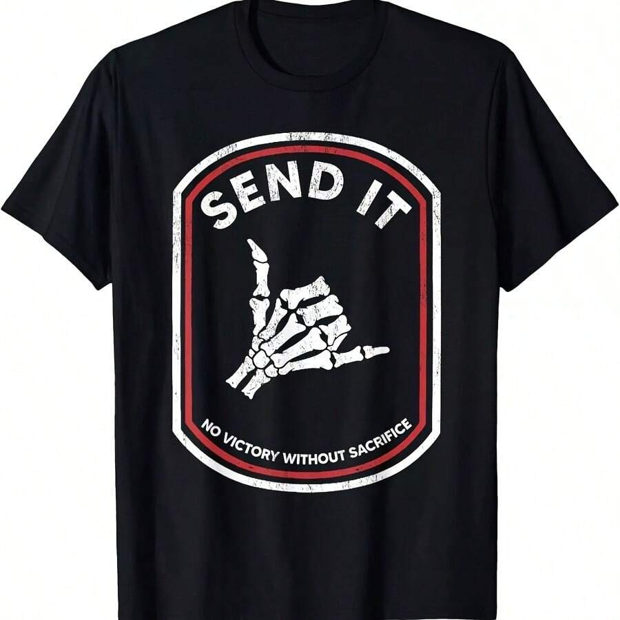 Send It No Victory Without Sacrifice Hand Bone Funny T-Shirt - Black - View 1