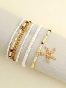 Bohemian Beach Vacation Colorful Beaded Anklet, Summer Ocean Style Metal Starfish Pendant Anklet - Multicolor - View 4