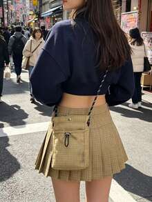 运动户外单肩包 - 女士纯色斜挎手机包，带拉链口袋 | 休闲简约零钱包和耳机收纳袋 | 轻便时尚的帆布手提包，适合跑步、旅行和校园生活 | 多功能斜挎包，可装手机、钱包和其他返校及日常必需品 - 卡其色 - 查看 9