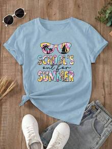 Women's Light Blue Summer Oversized T-Shirt With Lobster Plaid Print. Casual Light Blue Short-Sleeved T-Shirt With Lobster Print, Fresh And Coastal Style. - YH466-藍色 - 查看 2