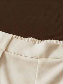 Conjunto de top plisado de hombro de color marrón sólido y elástico para uso casual y pantalones blancos de cintura elástica - Albaricoque - Ver 4