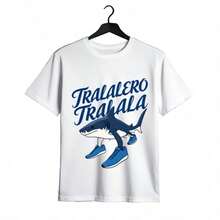 Tops para mujer de algodón blanca de manga corta y cuello redondo para mujer, con estampado de tiburón Tralalero Tralala, para moda diaria. - Blanco - Ver 2