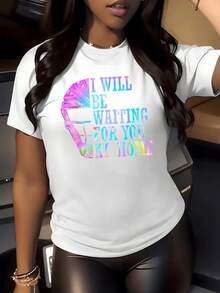 Casco brillante con frase motivadora que expresa confianza amor y espera con colores vivos que reflejan energía positiva camiseta de mujer casual moderna y atractiva - Blanco - Ver 1