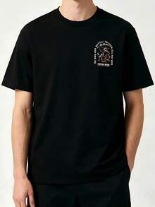 wear, tela suave y transpirable, diseño gráfico floral y con eslogan estilo tatuaje retro, estilo Y2K, ideal para uso diario, salidas urbanas y looks casuales de verano para hombres jóvenes. - Blanco - Ver 2