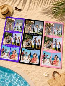 1 Piece Of Customizable Vacation Photo Beach Scarf - Available In Multiple Colors, Text And Photo Customization, Soft Polyester Blended Fabric, Quick-Dry And Sand-Resistant, Rectangular Pool/Beach Scarf, Printed With Bright Swimwear Patterns - Ideal Personalized Vacation Gift - Multicolor - View 9