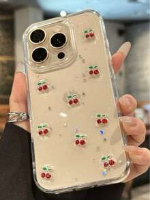 1個粉色櫻桃仿珍珠透明手機殼，適用於Apple 16 Pro Max, 15, 14, 13, 12, 11, 16E, 17，防摔手機保護套 - 無色 - 查看 4